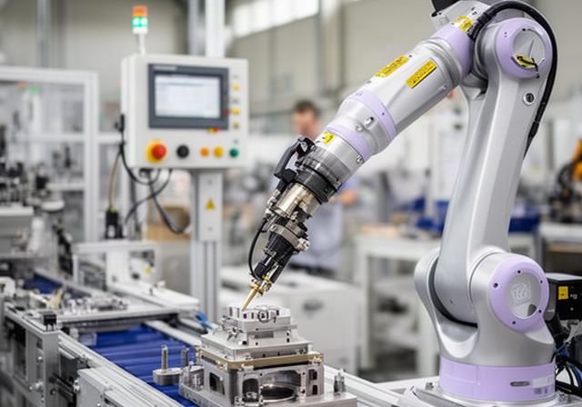 Robot collaborativo in funzione su una linea produttiva in uno stabilimento industriale di Cesena